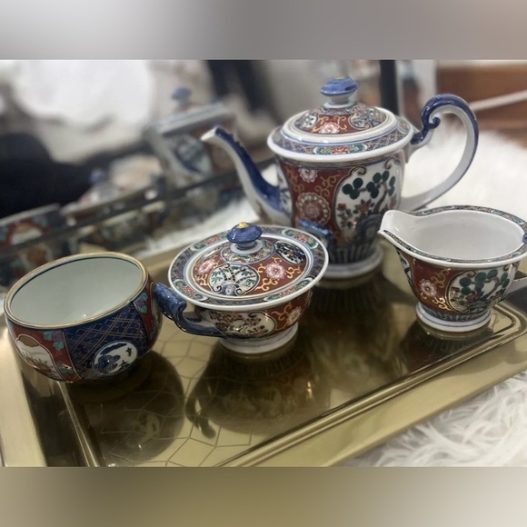 Japanese Imari Porcelain Set, Bowl, Tea Coffee, Sugar Pot, 4 pcs - Picture 1 of 13